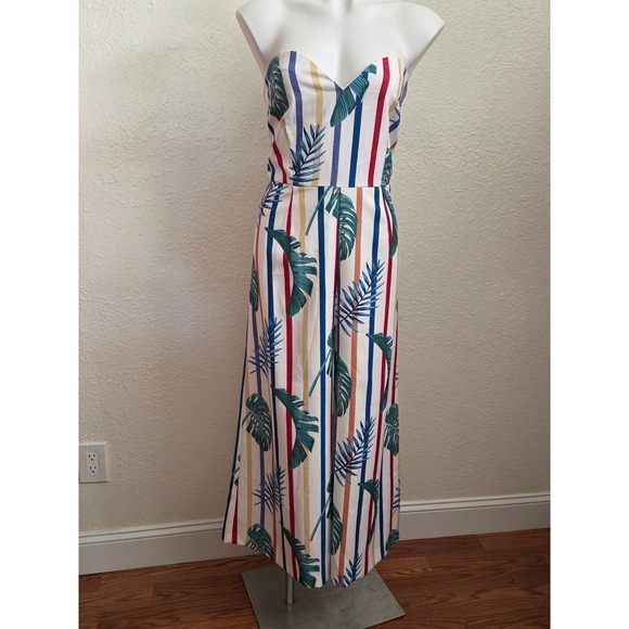 Fashion Nova Pants - Fashion Nova Vacay To The Tropics Jumpsuit XL Green Stripe Tropical Strapless